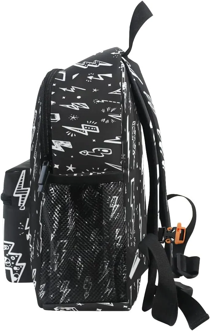 Aflyko Kids Backpack Lightning Bolts Doodle Daycare Kindergarten Daypack Toddler Travel Girls Boys Waterproof Preschool Bag 10" × 4" × 12"