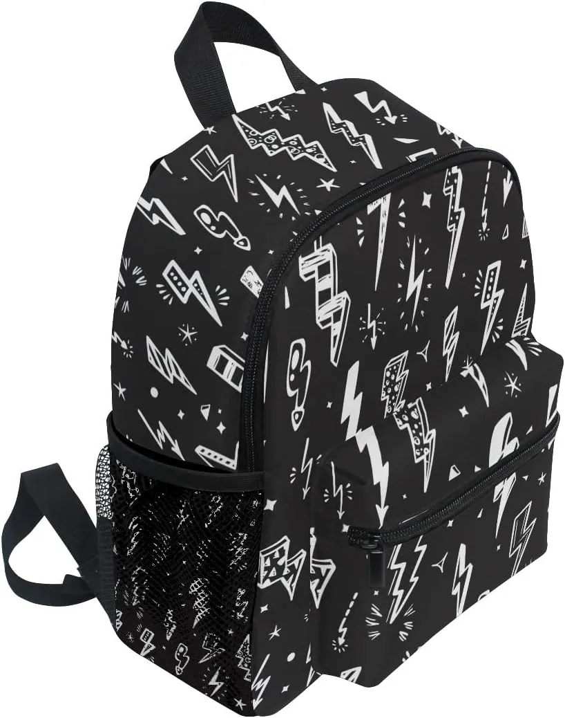 Aflyko Kids Backpack Lightning Bolts Doodle Daycare Kindergarten Daypack Toddler Travel Girls Boys Waterproof Preschool Bag 10" × 4" × 12"