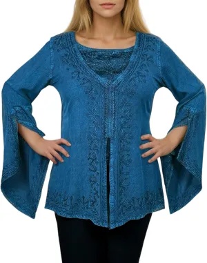 Agan Traders Women’s 2025 Summer Long Bell Sleeve Embroidered Blouse - Elegant Tunic Bohemian Dress Tops for Women
