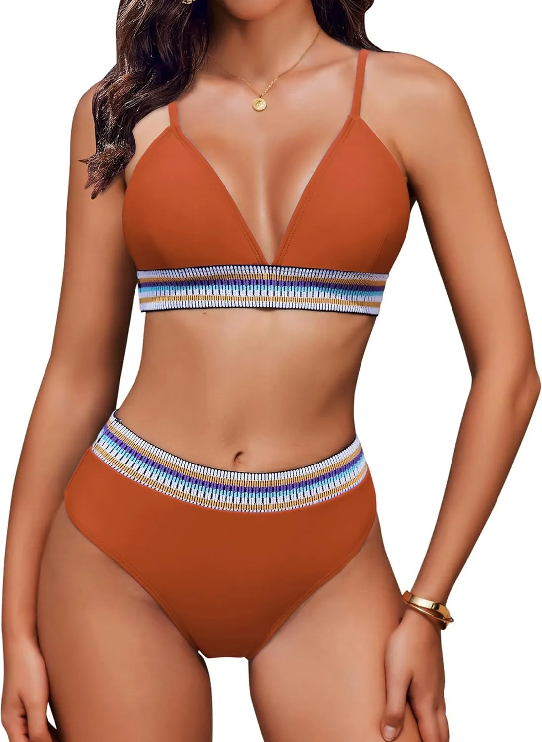 AI'MAGE High Waisted Bikini Sets for Women 2025 Triangle Color Block Two Piece Swimsuits Tummy Control Bathing Suits