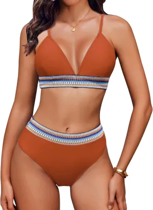 AI'MAGE High Waisted Bikini Sets for Women 2025 Triangle Color Block Two Piece Swimsuits Tummy Control Bathing Suits