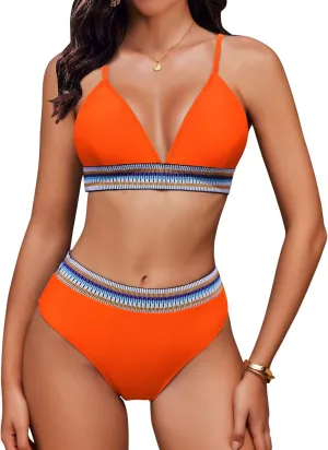 AI'MAGE High Waisted Bikini Sets for Women 2025 Triangle Color Block Two Piece Swimsuits Tummy Control Bathing Suits
