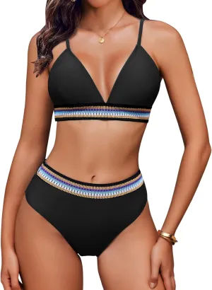 AI'MAGE High Waisted Bikini Sets for Women 2025 Triangle Color Block Two Piece Swimsuits Tummy Control Bathing Suits