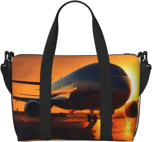 Airplane At Sunset Print Hand Travel Bag,Gym Bag,Weekend Travel Overnight Bag,Tote Bag Sports Bag For Women Men