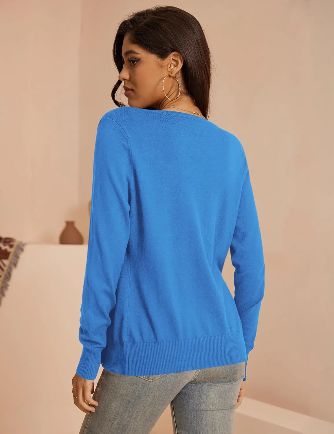 a.Jesdani Women's Button Down Crew Neck Long Sleeve Soft Knit Cardigan Sweaters