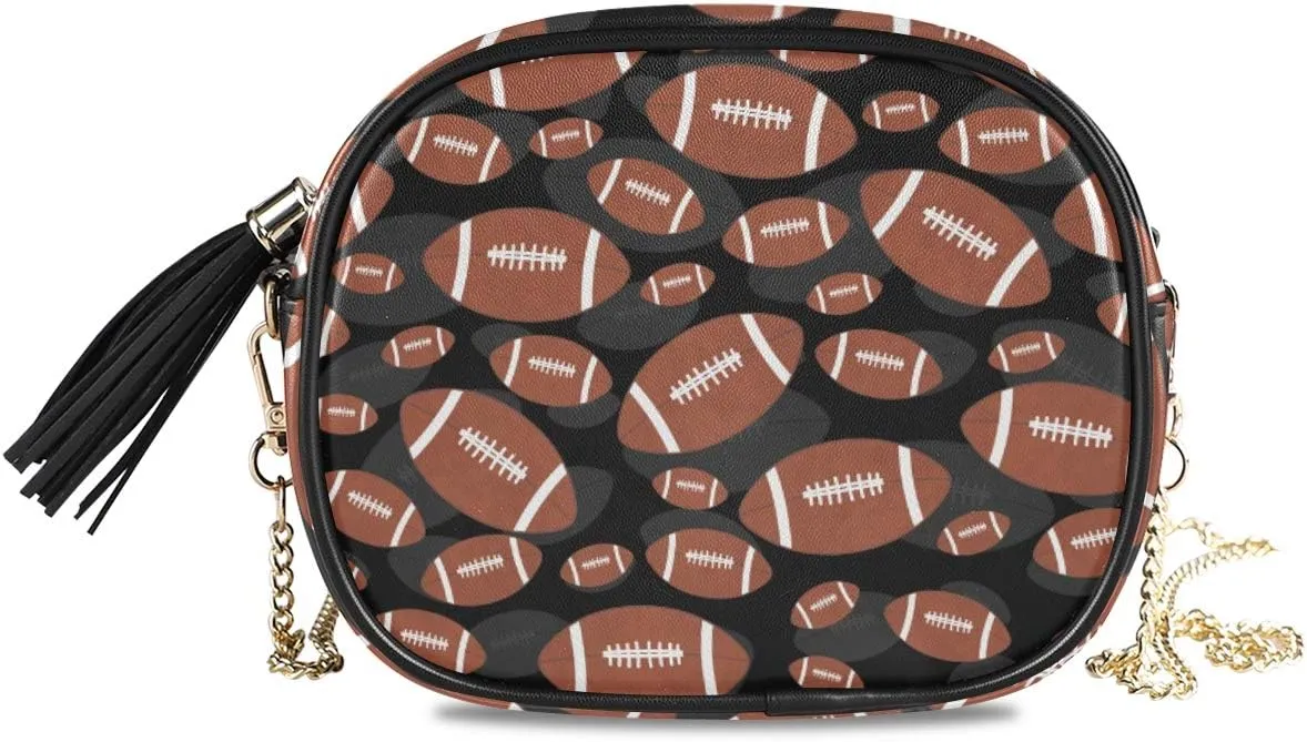 ALAZA American Brown Football Shoulder Crossbody Bag With Metal Chain Strap for Women Girl
