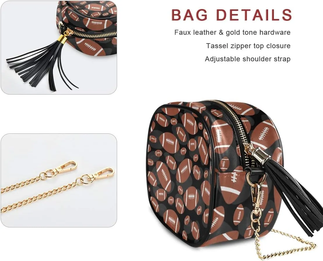 ALAZA American Brown Football Shoulder Crossbody Bag With Metal Chain Strap for Women Girl