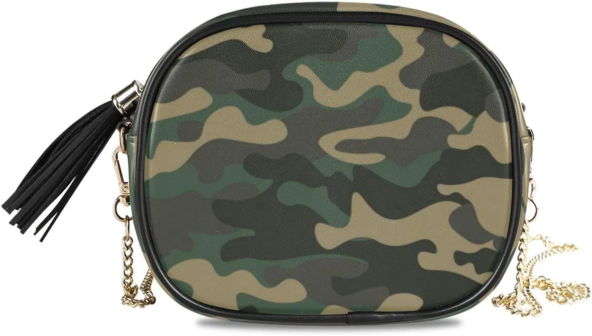 ALAZA Camouflage Military Cross Body Fashion Chain Bag Single Shoulder PU Leather Purse for Women Girls