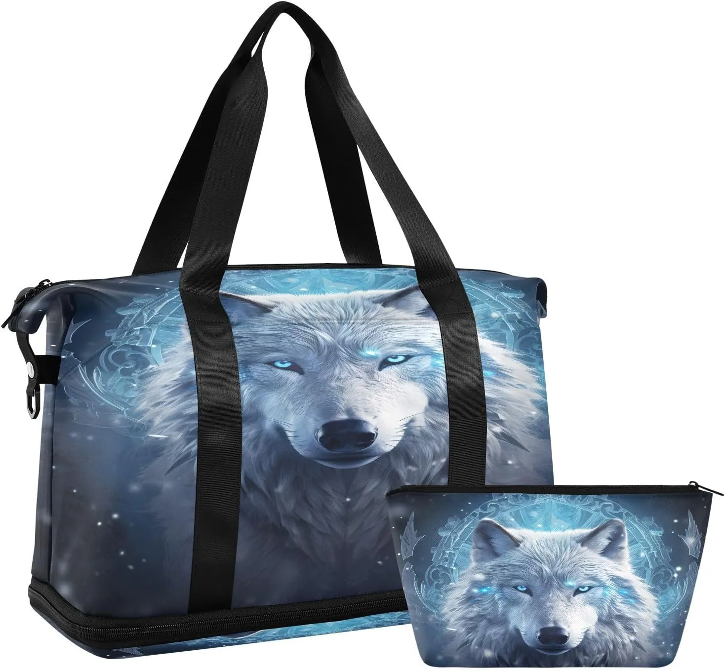 ALAZA Grey Wolf Travel Duffel Bag for Women Men Sports Gym Bag with Shoe Compartment Tote Weekender Overnight Bag with Wet Pocket for Travel, Gym,Yoga,Swimming
