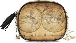 ALAZA Women's Vintage Fashion World Map Fashion Purses Bag with Metal Chain Strap for Travel Shopping