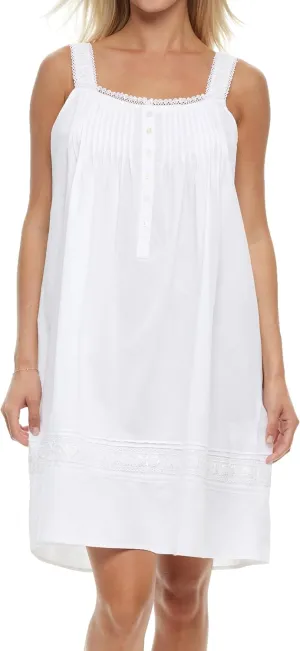 Alexander Del Rossa 100% Cotton Nightgowns for Women, Sleeveless Button Up Vintage Night Dress Gown with Lace Trim