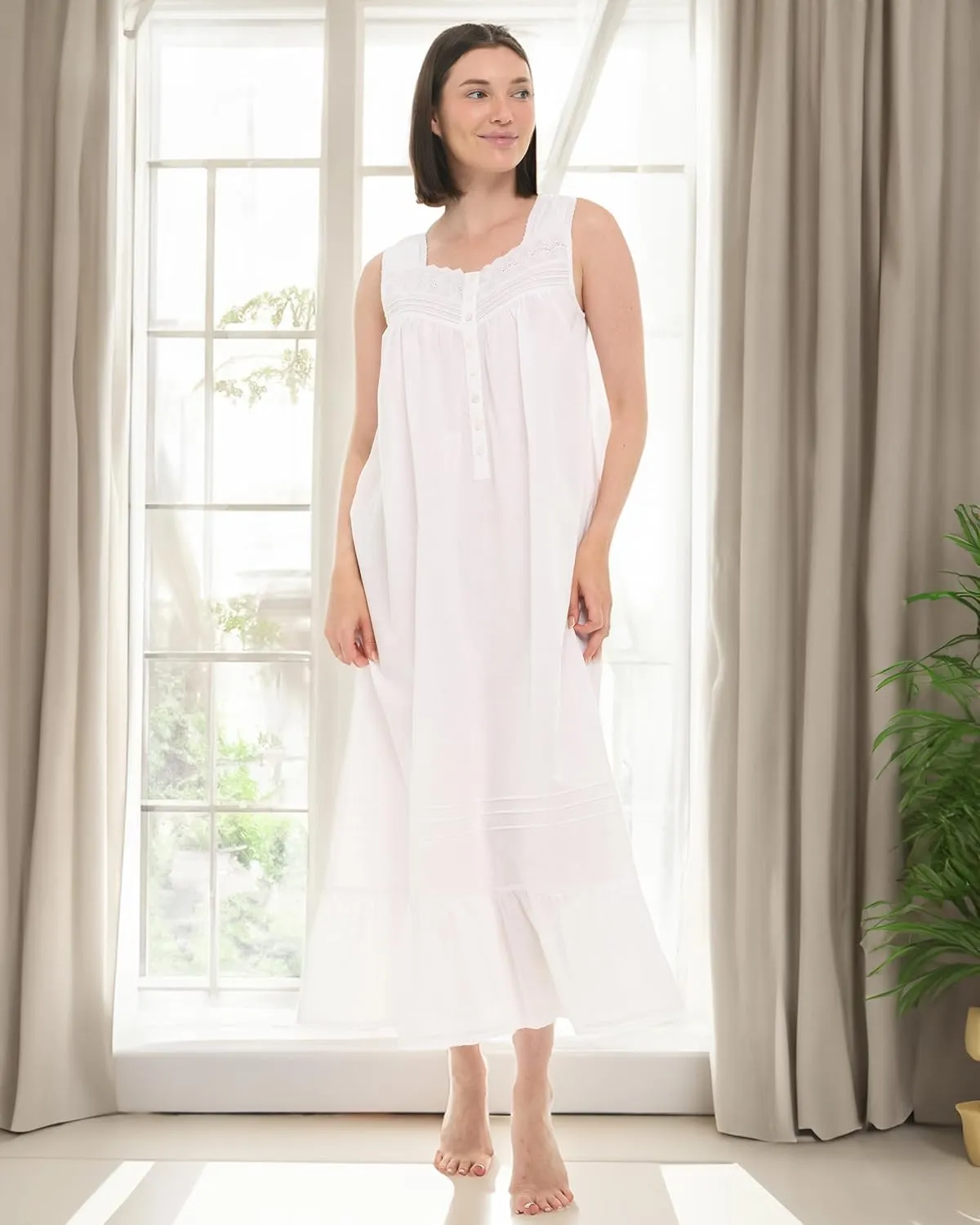 Alexander Del Rossa 100% Cotton Nightgowns for Women - White Vintage Victorian Sleeveless Nightgown