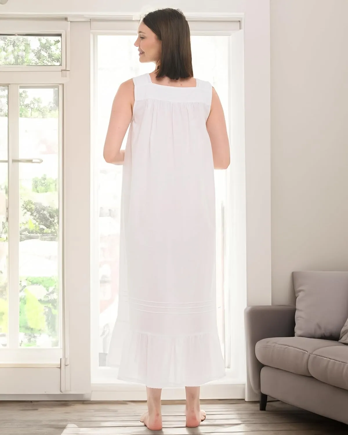 Alexander Del Rossa 100% Cotton Nightgowns for Women - White Vintage Victorian Sleeveless Nightgown