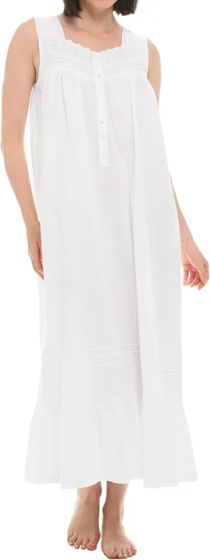 Alexander Del Rossa 100% Cotton Nightgowns for Women - White Vintage Victorian Sleeveless Nightgown
