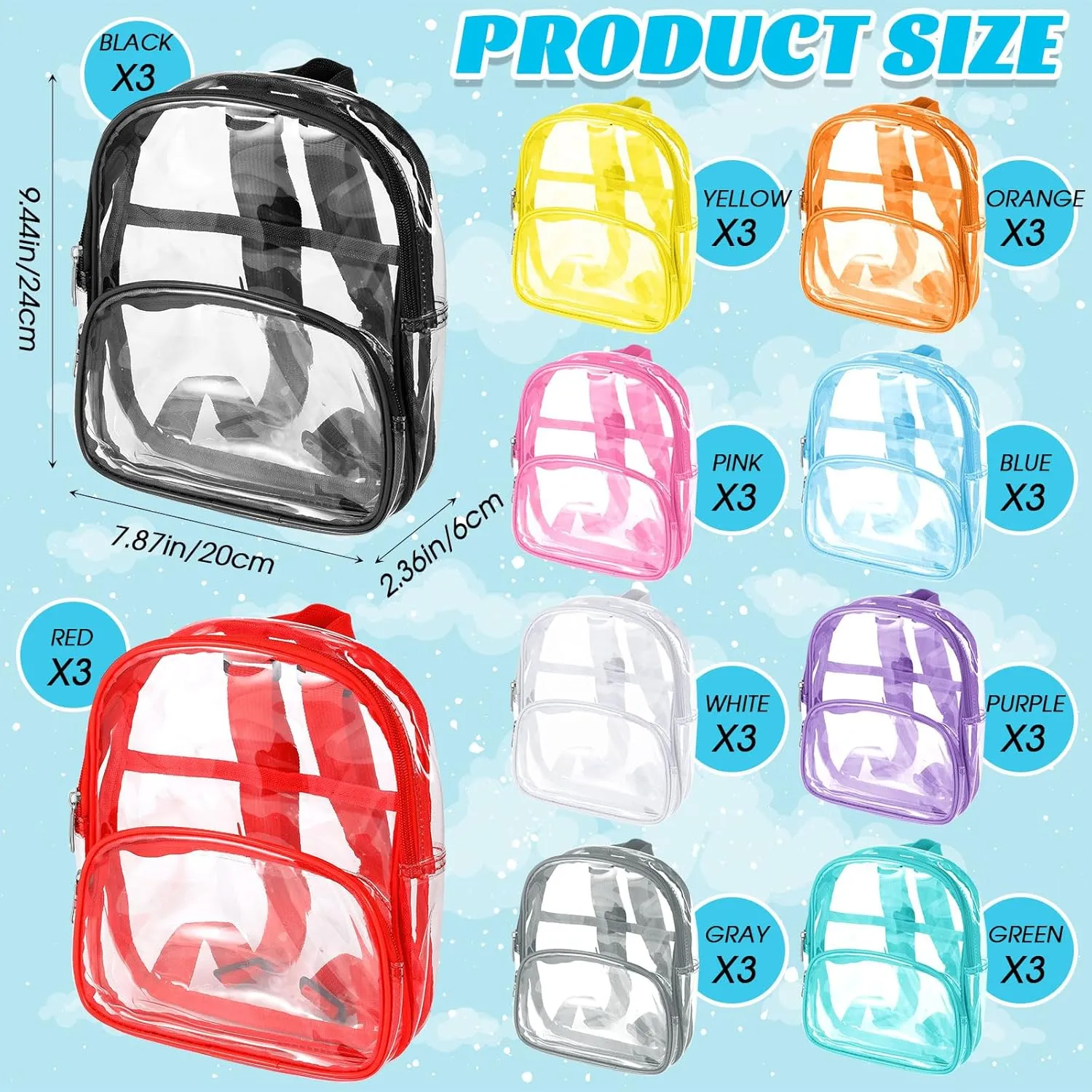 Aliceset Clear Mini Backpack Bulk 9.45" Waterproof Transparent Colorful Bookbag School Donation Supply Kits for Women Men(30 Pcs)