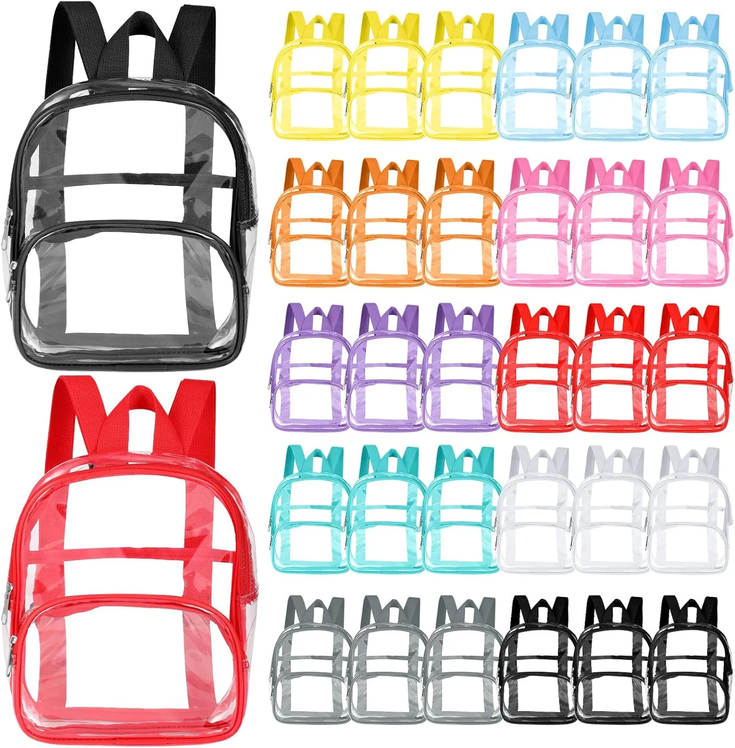 Aliceset Clear Mini Backpack Bulk 9.45" Waterproof Transparent Colorful Bookbag School Donation Supply Kits for Women Men(30 Pcs)