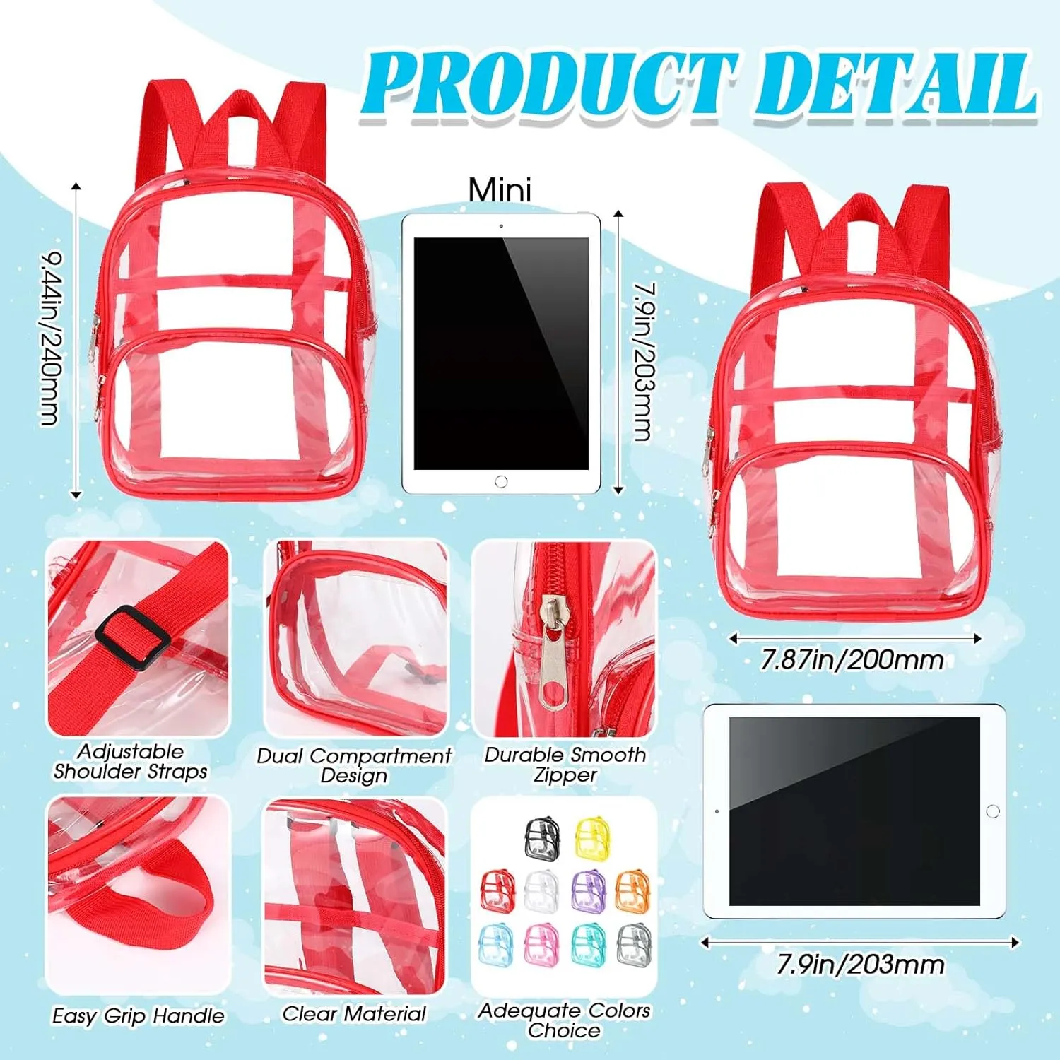Aliceset Clear Mini Backpack Bulk 9.45" Waterproof Transparent Colorful Bookbag School Donation Supply Kits for Women Men(30 Pcs)