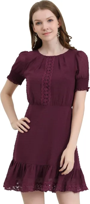 Allegra K Women's Elegant Short Sheer Sleeve Ruffle Hem Swiss Dots Chiffon Dress