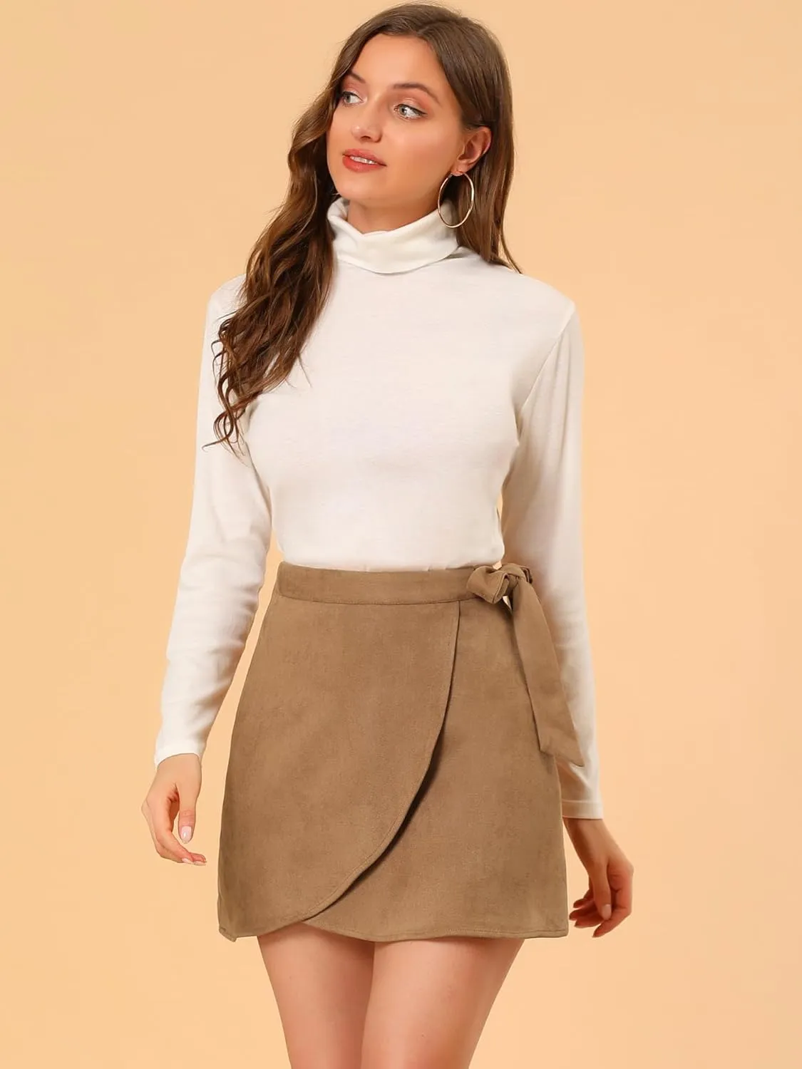 Allegra K Women's Mini Wrap Skirts Tie Waisted A-Line Faux Suede Skirt