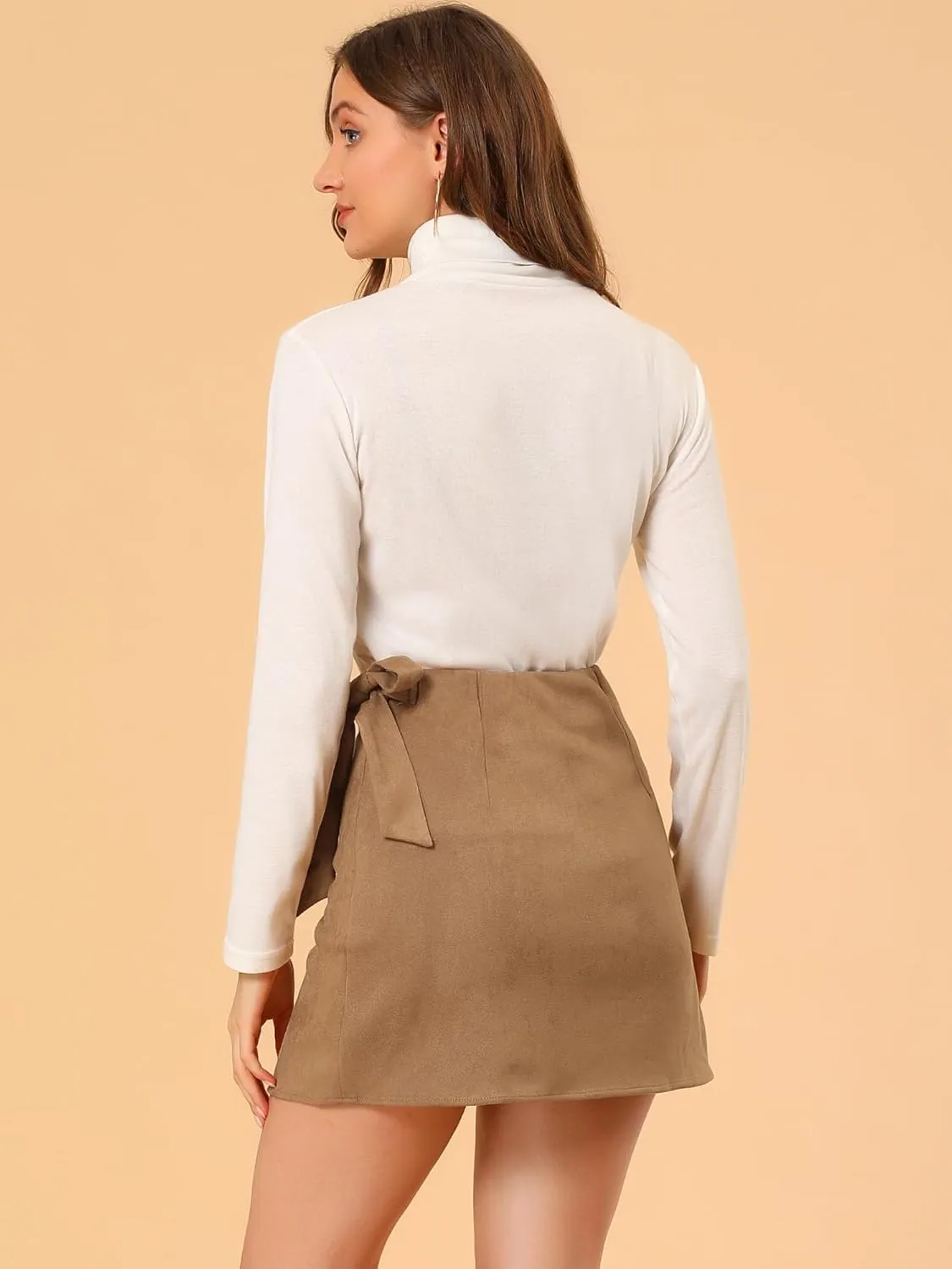 Allegra K Women's Mini Wrap Skirts Tie Waisted A-Line Faux Suede Skirt