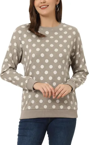 Allegra K Women's Winter Fall Casual Pullover Crewneck Long Sleeve Polka Dots Sweatshirt Sweater