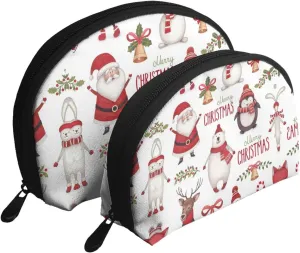 AMAZWI Christmas Santa Claus 2 Pcs Cosmetic Bags Portable Bag Clutch Pouch Travel Purse With Zipper Handbag Organizer,Unisex