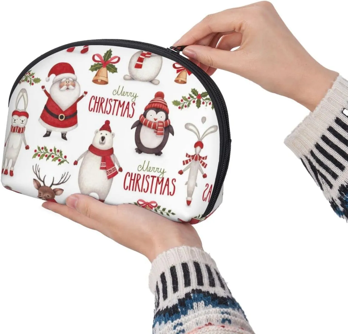 AMAZWI Christmas Santa Claus 2 Pcs Cosmetic Bags Portable Bag Clutch Pouch Travel Purse With Zipper Handbag Organizer,Unisex