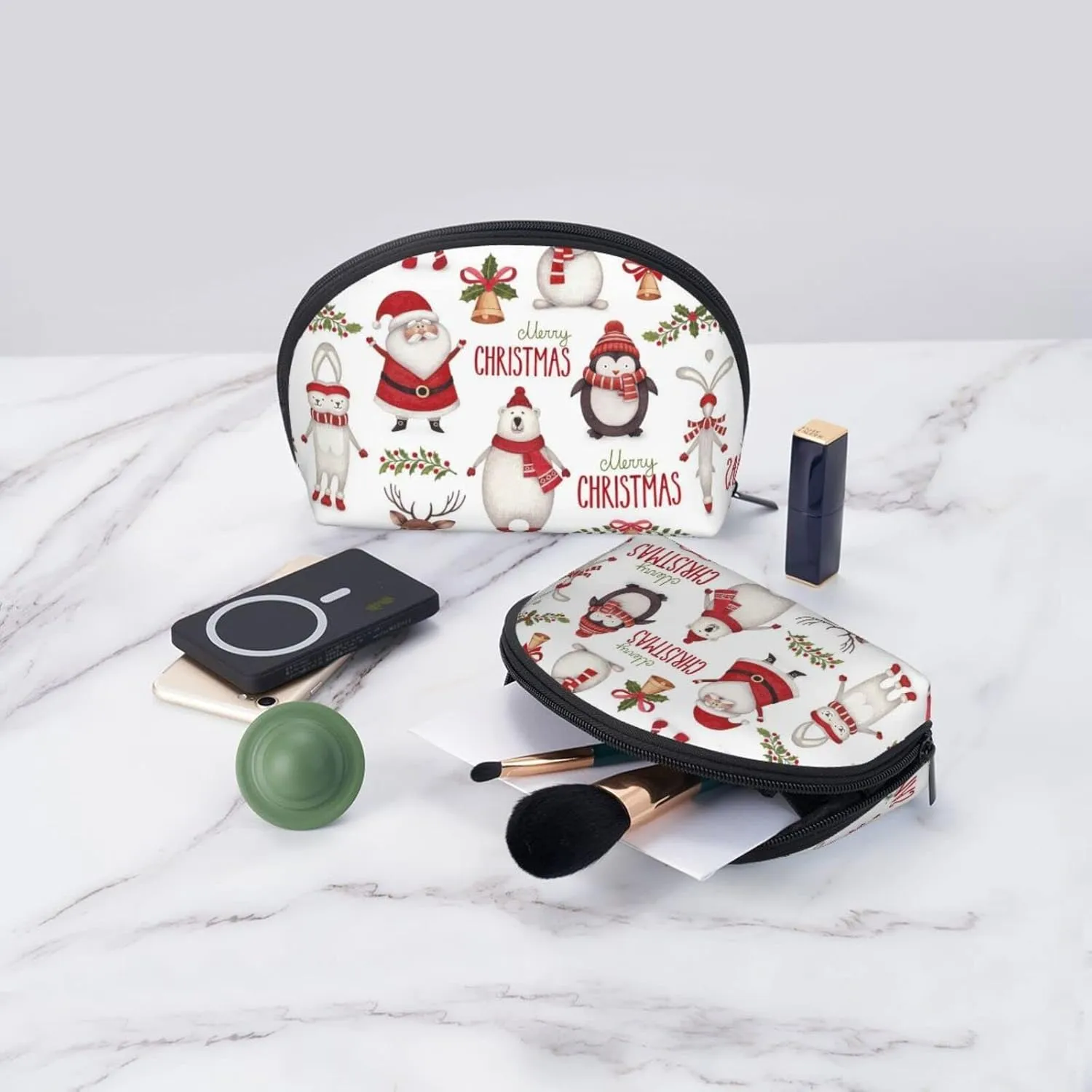 AMAZWI Christmas Santa Claus 2 Pcs Cosmetic Bags Portable Bag Clutch Pouch Travel Purse With Zipper Handbag Organizer,Unisex