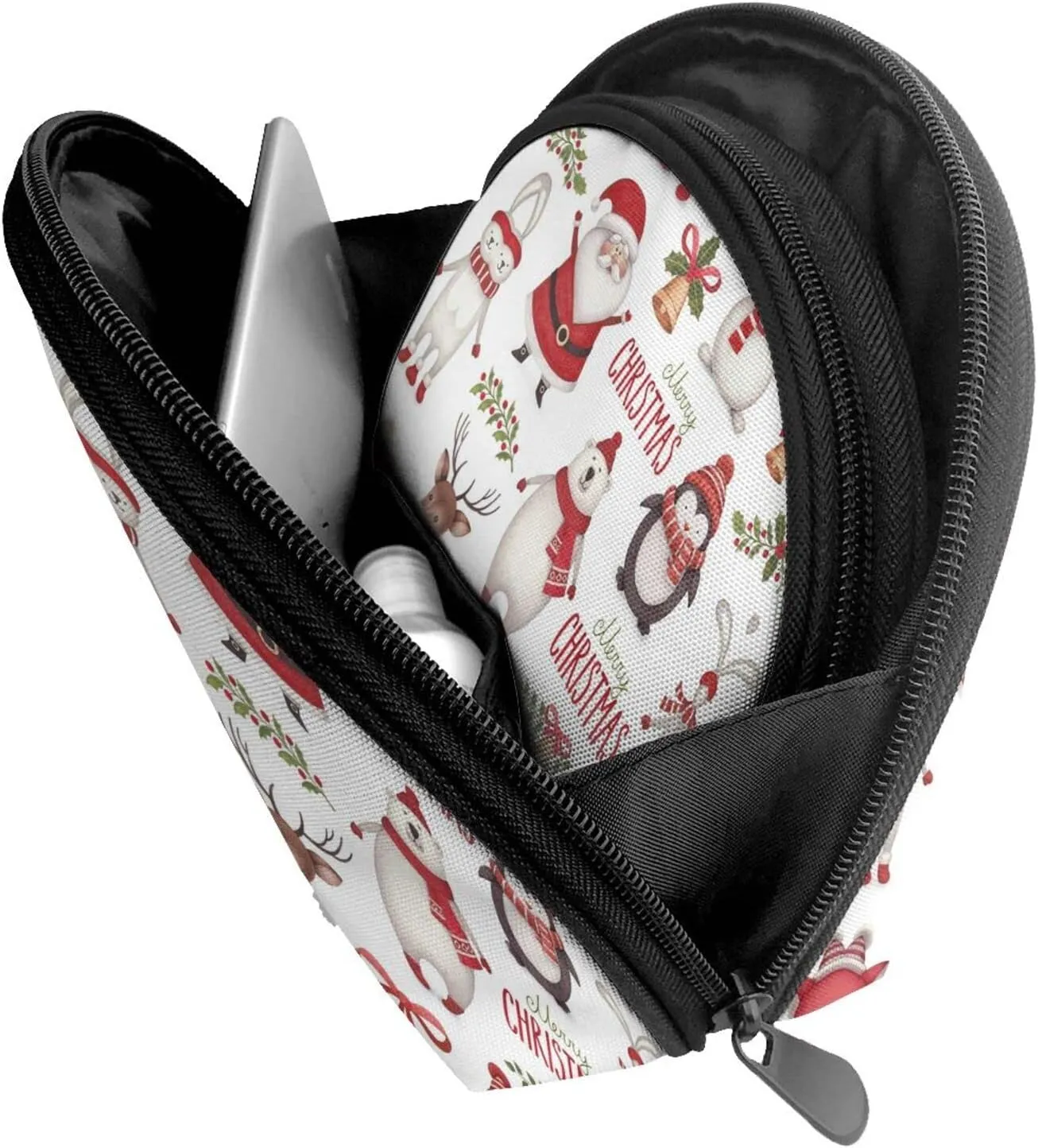 AMAZWI Christmas Santa Claus 2 Pcs Cosmetic Bags Portable Bag Clutch Pouch Travel Purse With Zipper Handbag Organizer,Unisex