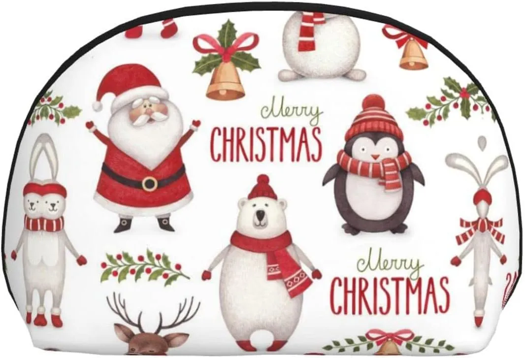 AMAZWI Christmas Santa Claus 2 Pcs Cosmetic Bags Portable Bag Clutch Pouch Travel Purse With Zipper Handbag Organizer,Unisex