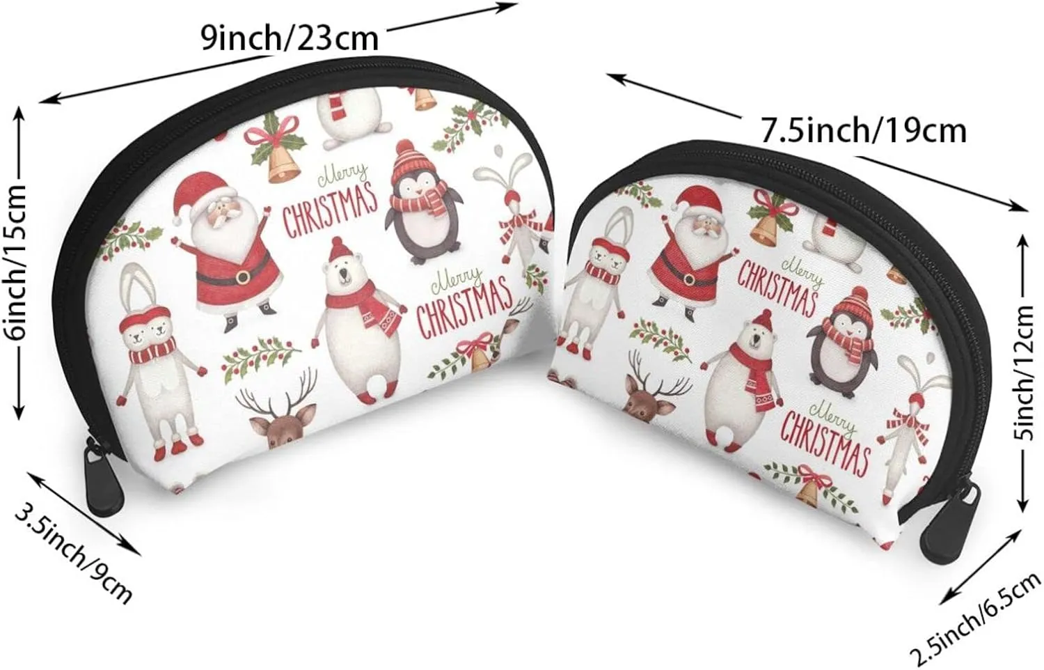 AMAZWI Christmas Santa Claus 2 Pcs Cosmetic Bags Portable Bag Clutch Pouch Travel Purse With Zipper Handbag Organizer,Unisex