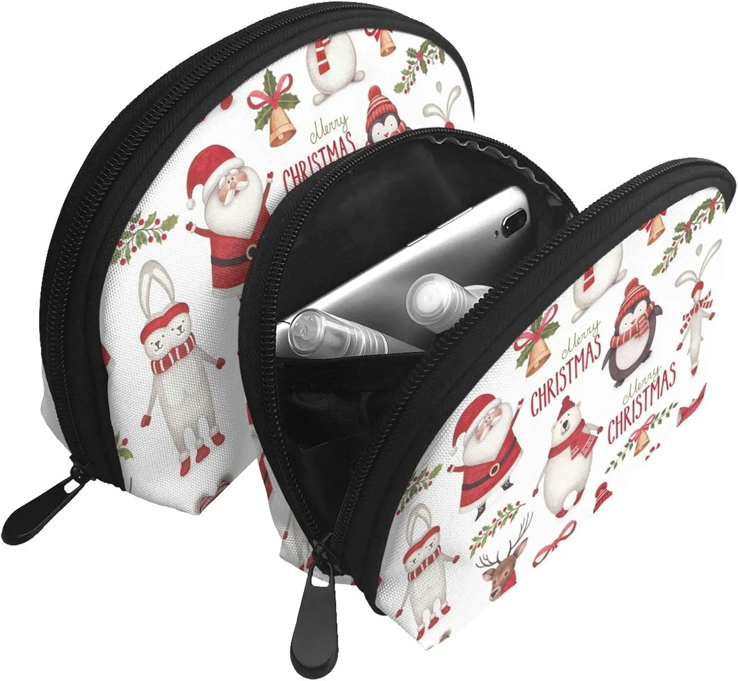 AMAZWI Christmas Santa Claus 2 Pcs Cosmetic Bags Portable Bag Clutch Pouch Travel Purse With Zipper Handbag Organizer,Unisex