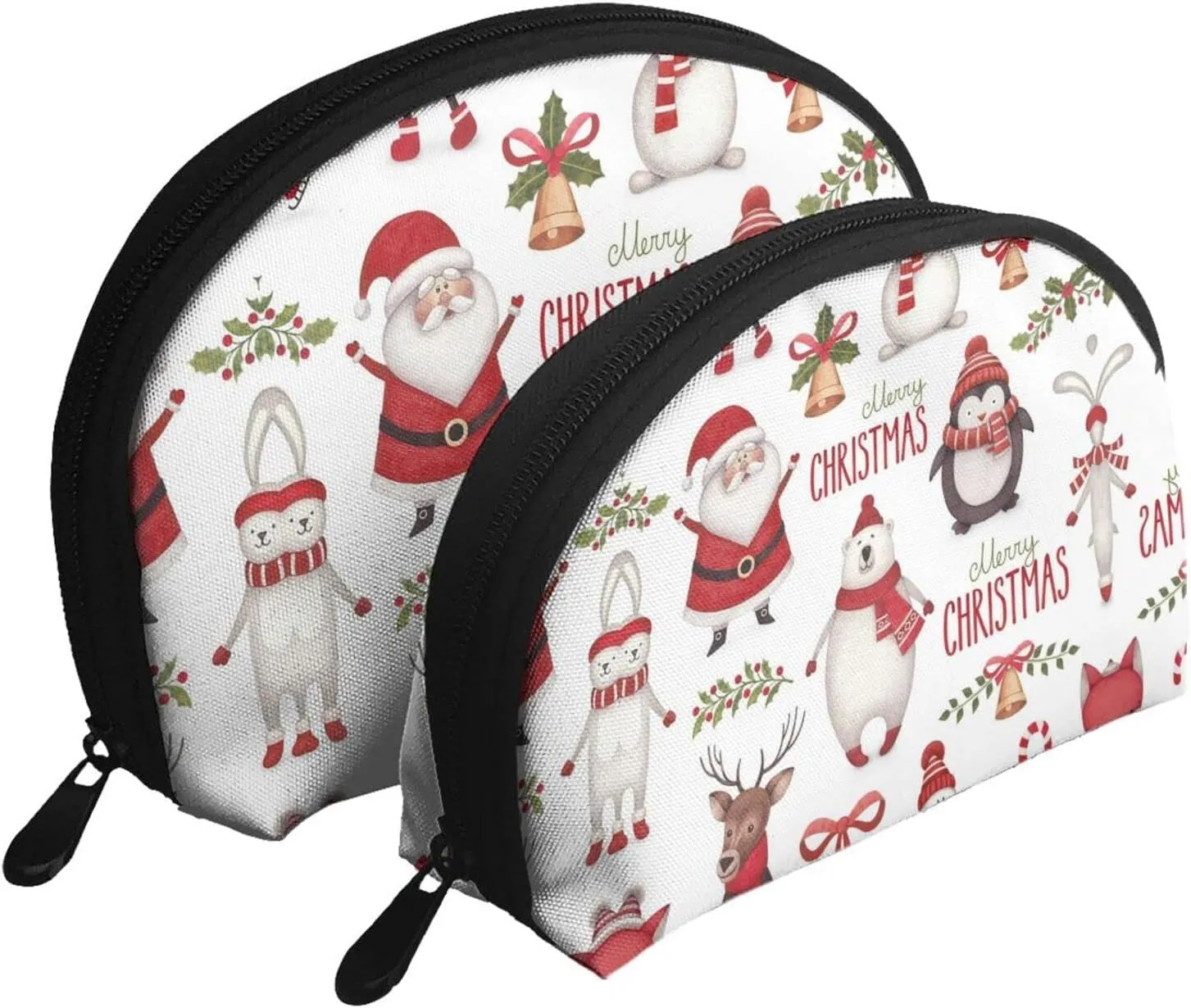 AMAZWI Christmas Santa Claus 2 Pcs Cosmetic Bags Portable Bag Clutch Pouch Travel Purse With Zipper Handbag Organizer,Unisex