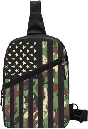 American Camouflage Flag Portable Sling Bags Packable Crossbody Bag Foldable Sport Daypack Reusable Shoulder Backpack Diagonally Chest Bag for Workout Travel