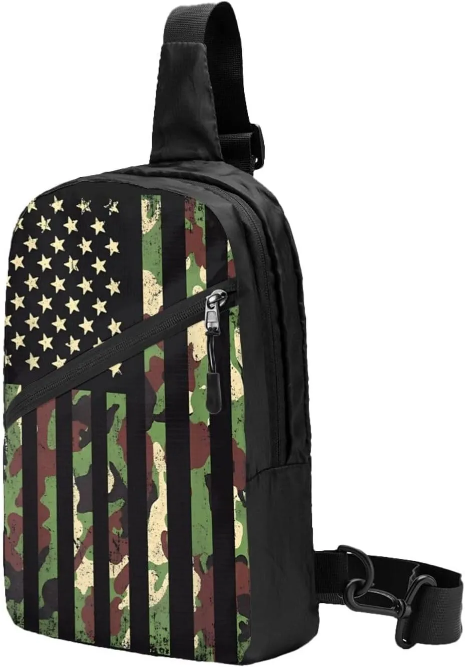 American Camouflage Flag Portable Sling Bags Packable Crossbody Bag Foldable Sport Daypack Reusable Shoulder Backpack Diagonally Chest Bag for Workout Travel