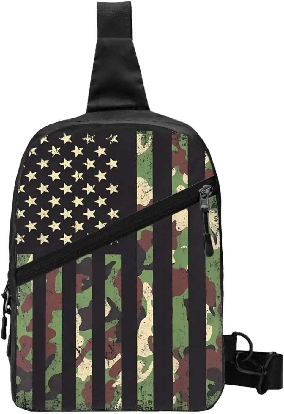 American Camouflage Flag Portable Sling Bags Packable Crossbody Bag Foldable Sport Daypack Reusable Shoulder Backpack Diagonally Chest Bag for Workout Travel
