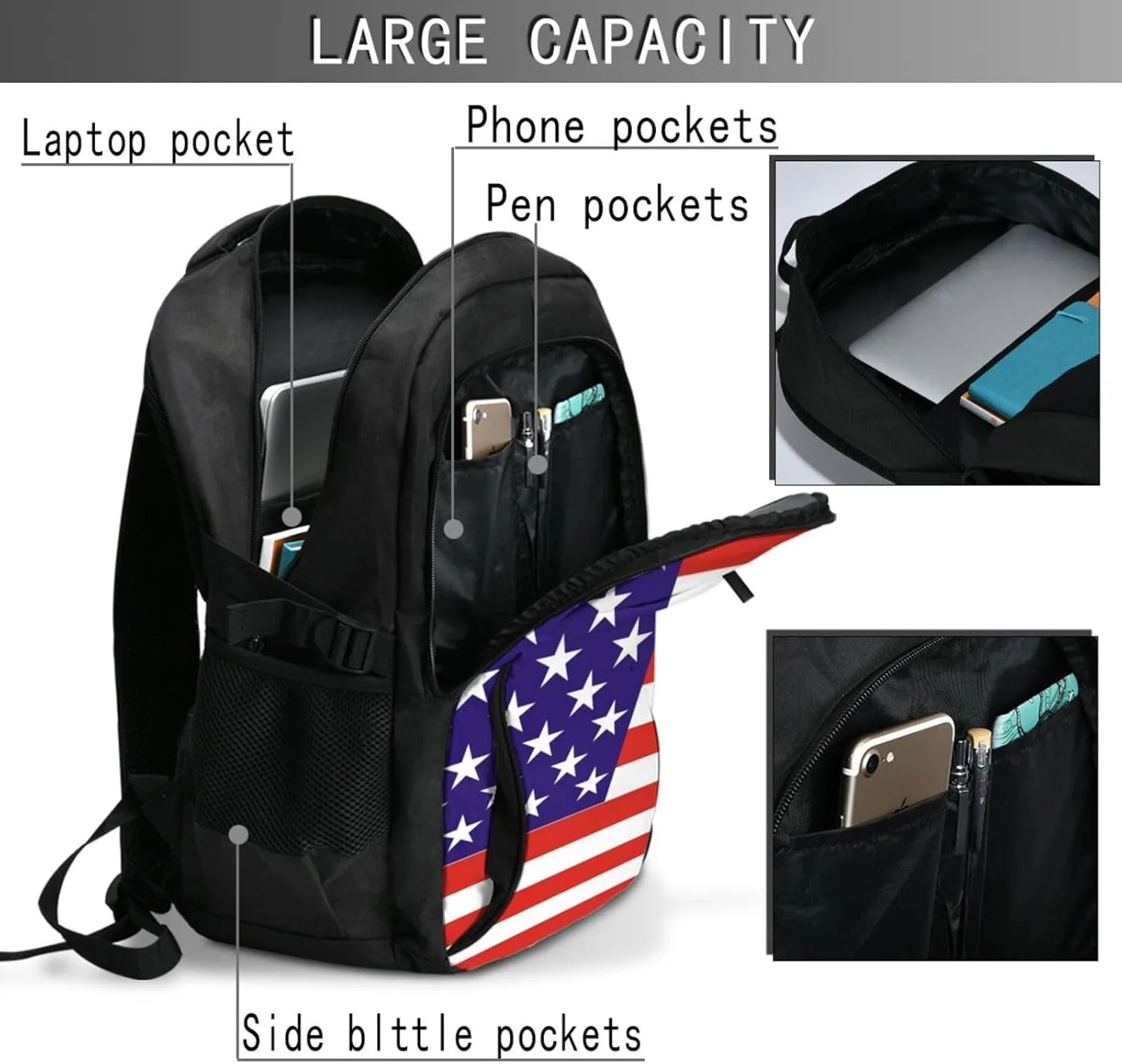 American Flag Camouflage Travel Laptop Backpack,18 Inch Carry on Backpack for Men Women with USB Port, Work Computer Backpack
