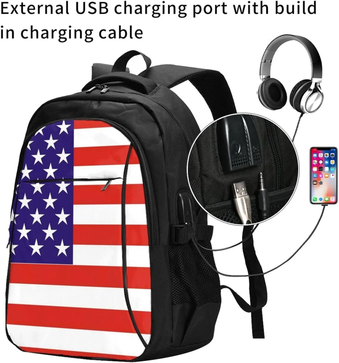 American Flag Camouflage Travel Laptop Backpack,18 Inch Carry on Backpack for Men Women with USB Port, Work Computer Backpack