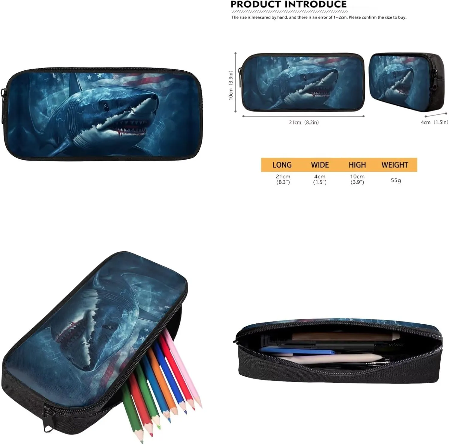 American Flag Shark Kids Backpack for Boys Elementary School Bag 4 in 1 Cool Bookbag for 7th Grade Boys School Backpacks with Lunch Box Pencil Case Keychain Casual Daypack for Party