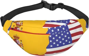 American Spain Flag Travel crossbody waist bag, suitable for sports, running, cycling, traveling, fishing boys large waist bag,