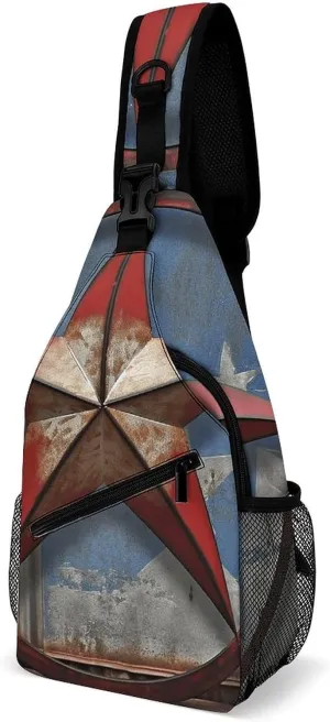 American Wastern Texas Star Sling Bag for Men Women Waterproof Chest Bag Print Cross Chest Bag Diagonally Gym Sport Travel Hiking Daypack