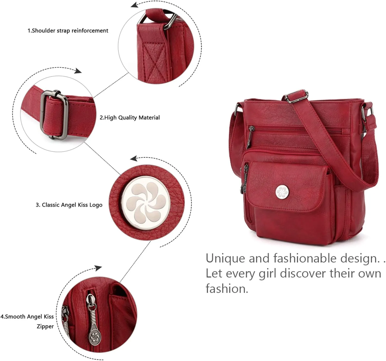 Angel Kiss Crossbody Bags Faux Vegan Leather Shoulder Bags for Women Small Handbag with Adjustable Strap