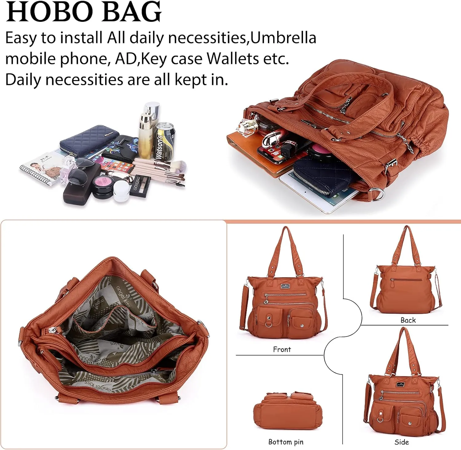 Angelkiss Purses and Handbag for Women Soft Leather Hobo Bags Satchel Shoulder Bags Ladies Tote Crossbody Bag