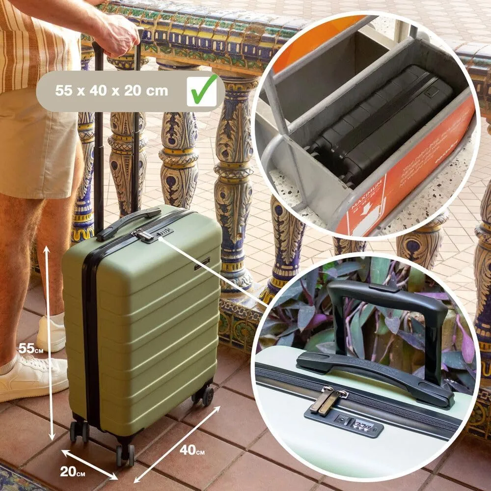 Anode 44L 55x40x20cm (22x16x8inch) Carry On Hand Luggage Suitcase - Lightweight, Hard Shell, 4 Wheels, 3 Digit Combination Lock (Sandstone)