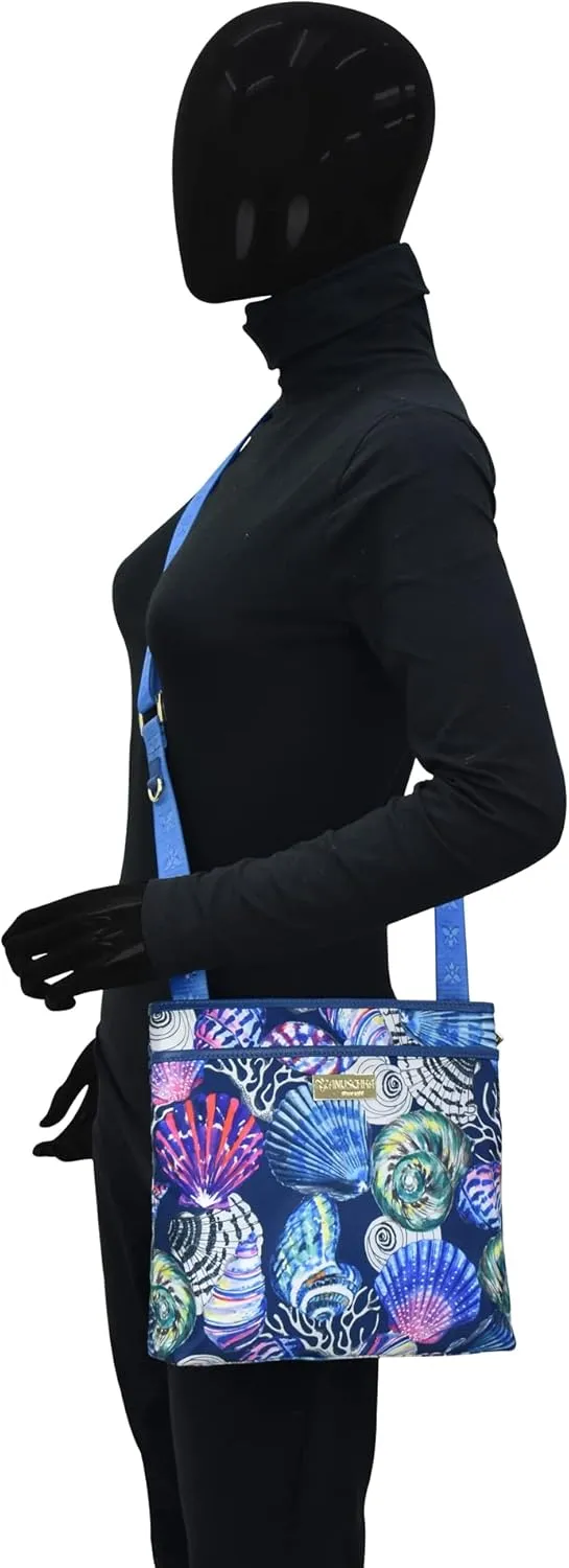 Anuschka Crossbody with Slip Pocket-Wanderlust Collection-Nylon Fabric with Leather Trim and Artwork Print