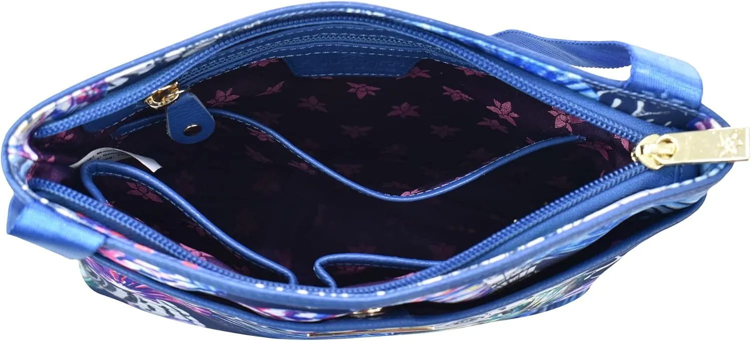 Anuschka Crossbody with Slip Pocket-Wanderlust Collection-Nylon Fabric with Leather Trim and Artwork Print