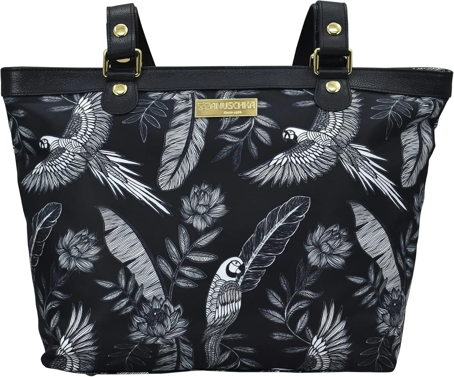 Anuschka Zip Top City Tote-Wanderlust Collection-Nylon Fabric with Leather Trim and Artwork Print