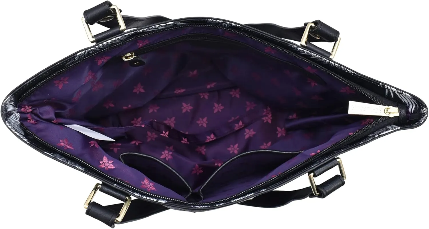 Anuschka Zip Top City Tote-Wanderlust Collection-Nylon Fabric with Leather Trim and Artwork Print