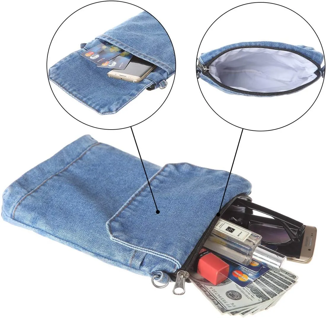 AOCINA Small Denim Purse Blue Jean Purse Shoulder Bag Denim Crossbody Bags for Women
