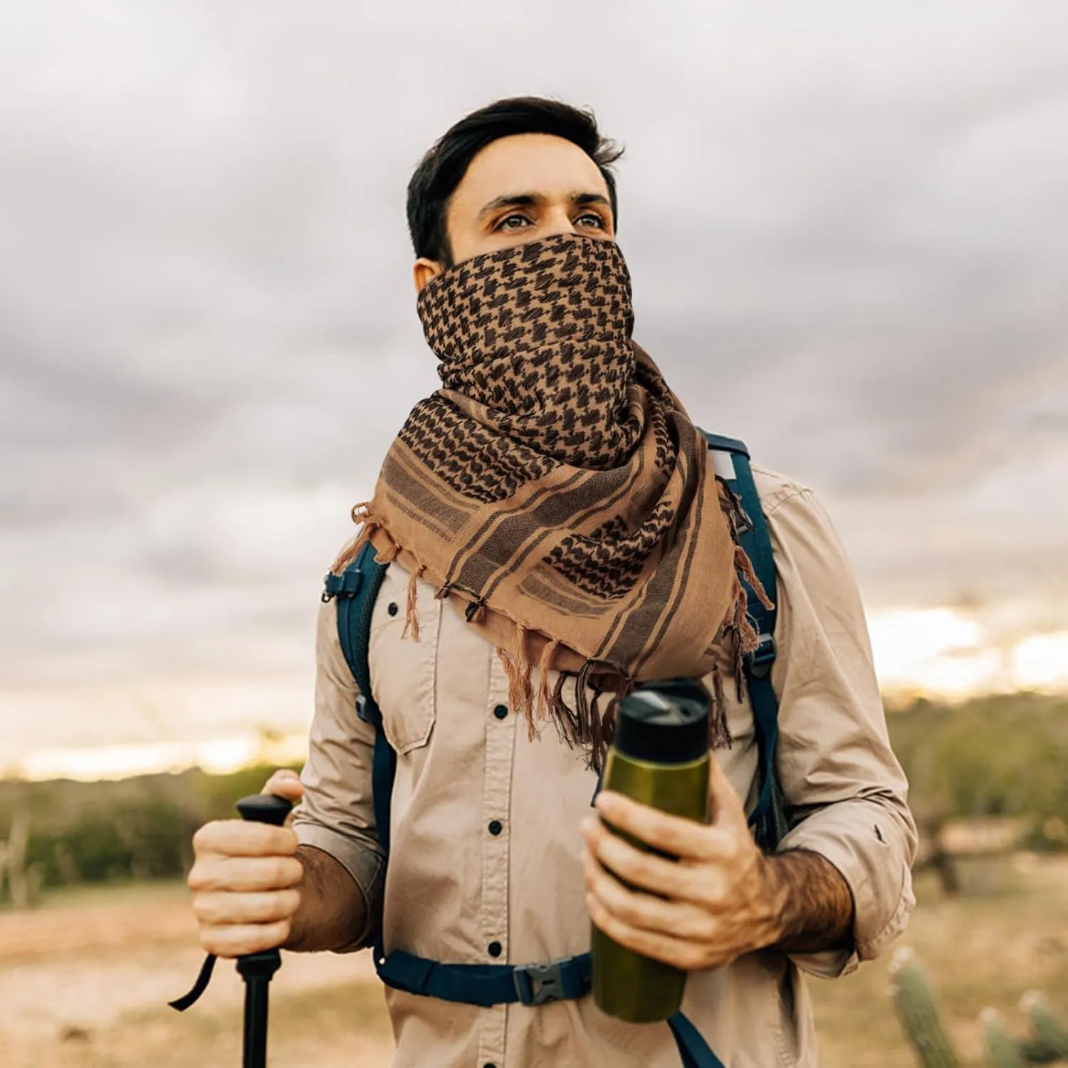 Aonal Military Shemagh Tactical Desert Scarf, 100% Cotton Keffiyeh Neck Head Scarf Wrap for Men Women